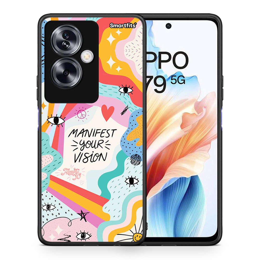 Θήκη Oppo A79 / A2 Manifest Your Vision από τη Smartfits με σχέδιο στο πίσω μέρος και μαύρο περίβλημα | Oppo A79 / A2 Manifest Your Vision case with colorful back and black bezels