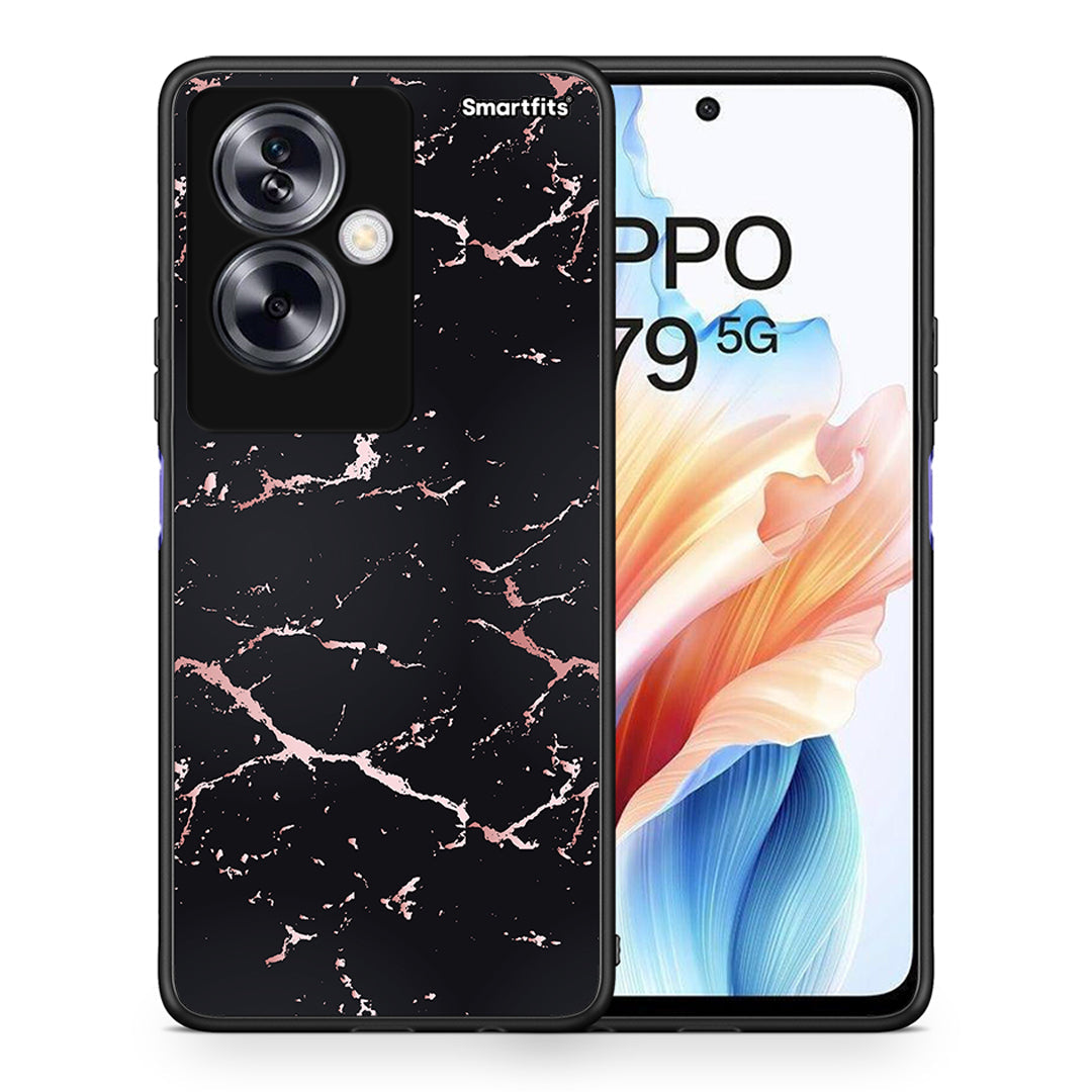 Θήκη Oppo A79 / A2 Black Rosegold Marble από τη Smartfits με σχέδιο στο πίσω μέρος και μαύρο περίβλημα | Oppo A79 / A2 Black Rosegold Marble case with colorful back and black bezels