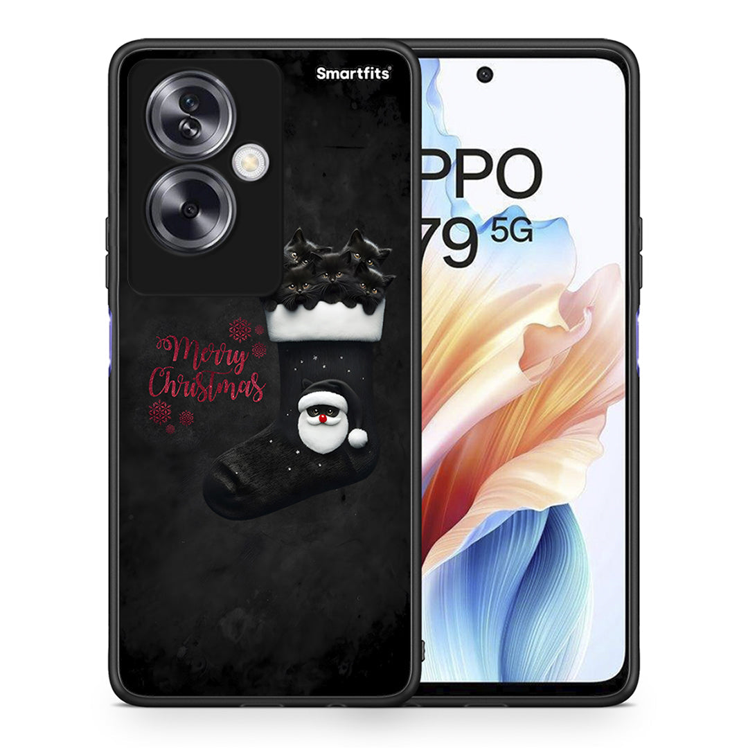 Θήκη Oppo A79 / A2 Merry Cat Christmas από τη Smartfits με σχέδιο στο πίσω μέρος και μαύρο περίβλημα | Oppo A79 / A2 Merry Cat Christmas case with colorful back and black bezels