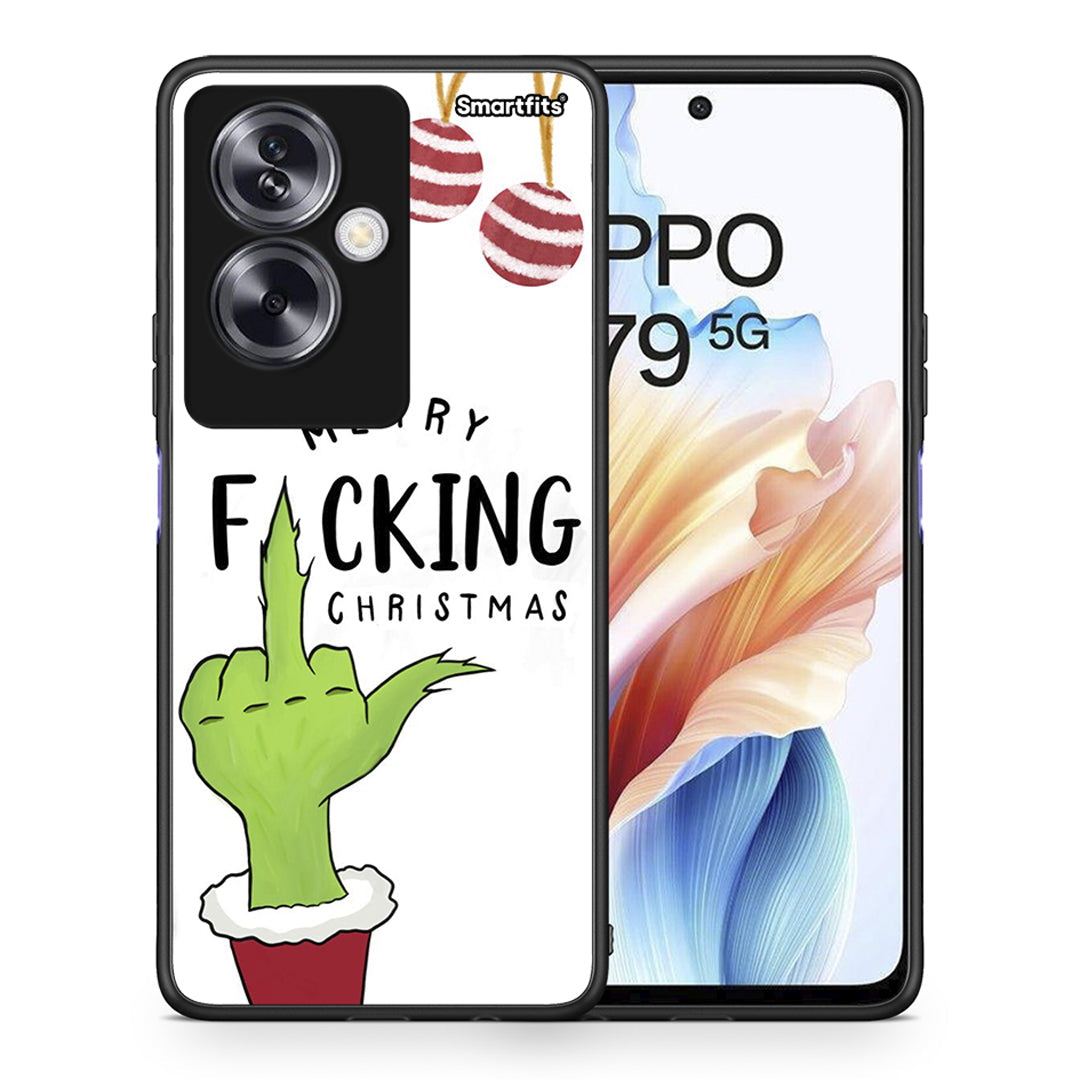 Θήκη Oppo A79 / A2 Merry F Xmas από τη Smartfits με σχέδιο στο πίσω μέρος και μαύρο περίβλημα | Oppo A79 / A2 Merry F Xmas case with colorful back and black bezels