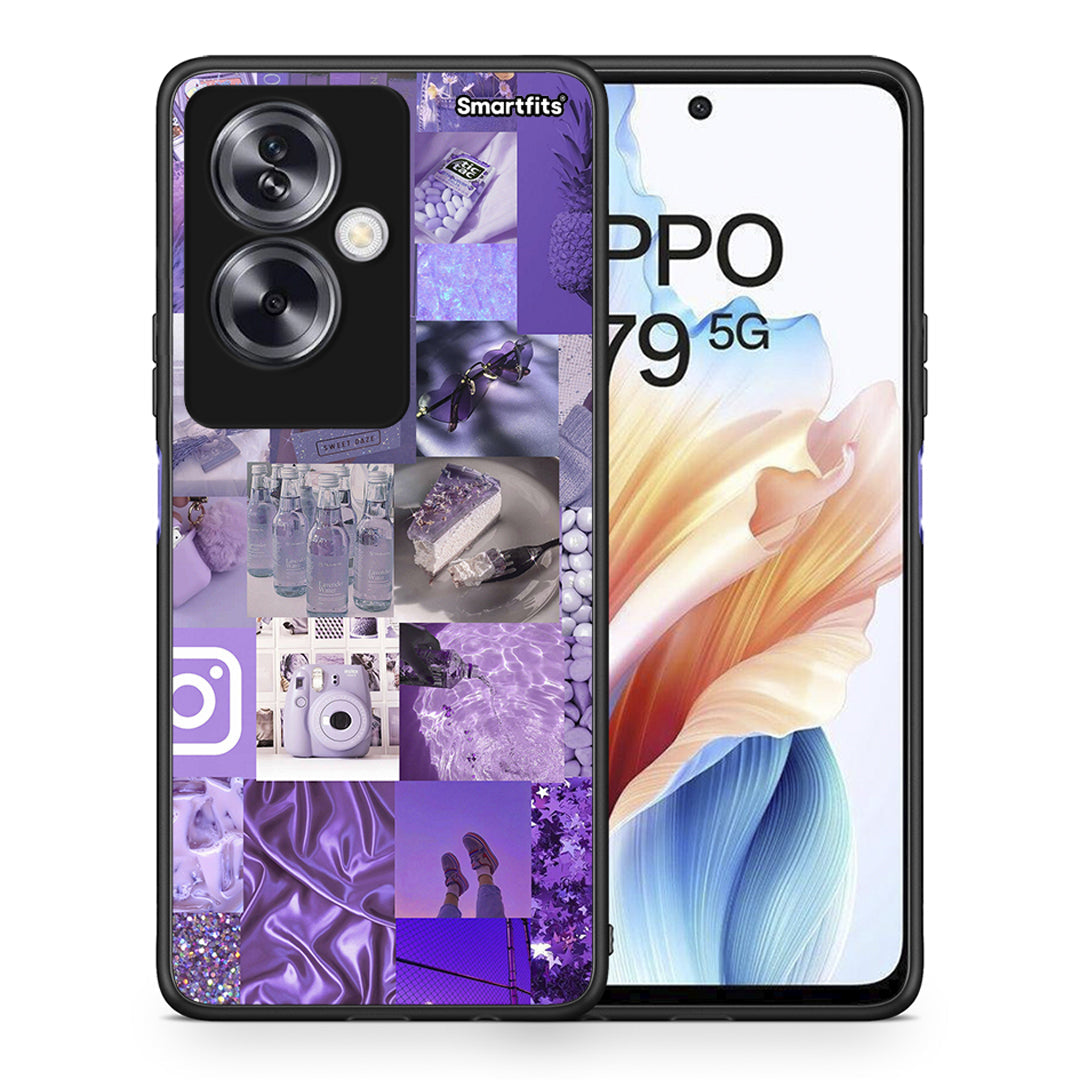 Θήκη Oppo A79 / A2 Purple Aesthetic Collage από τη Smartfits με σχέδιο στο πίσω μέρος και μαύρο περίβλημα | Oppo A79 / A2 Purple Aesthetic Collage case with colorful back and black bezels