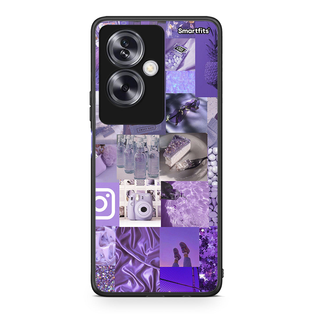 Oppo A79 / A2 Purple Aesthetic Collage θήκη από τη Smartfits με σχέδιο στο πίσω μέρος και μαύρο περίβλημα | Smartphone case with colorful back and black bezels by Smartfits