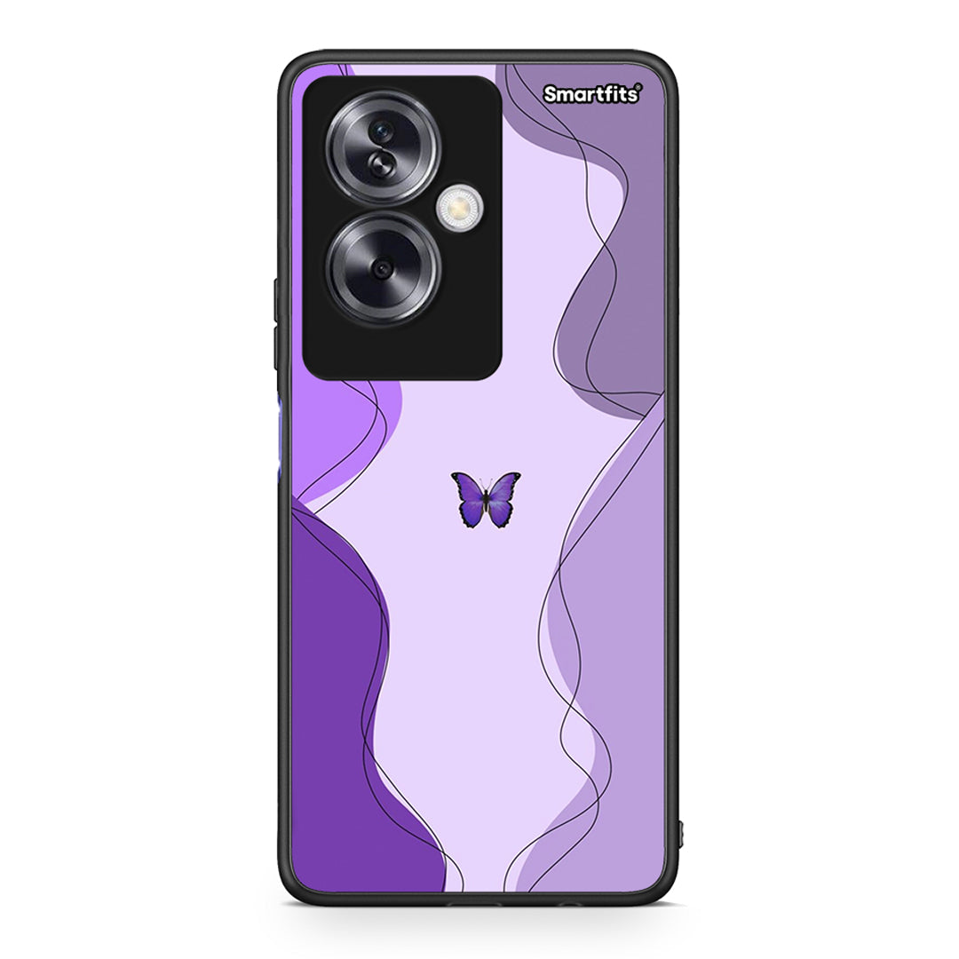 Oppo A79 / A2 Purple Mariposa Θήκη Αγίου Βαλεντίνου από τη Smartfits με σχέδιο στο πίσω μέρος και μαύρο περίβλημα | Smartphone case with colorful back and black bezels by Smartfits