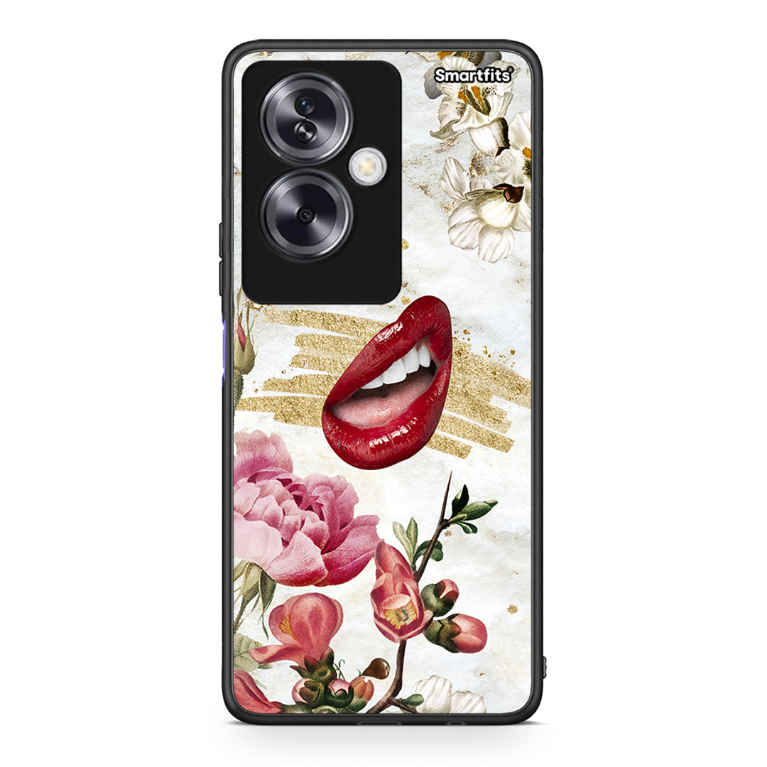 Oppo A79 / A2 Red Lips θήκη από τη Smartfits με σχέδιο στο πίσω μέρος και μαύρο περίβλημα | Smartphone case with colorful back and black bezels by Smartfits