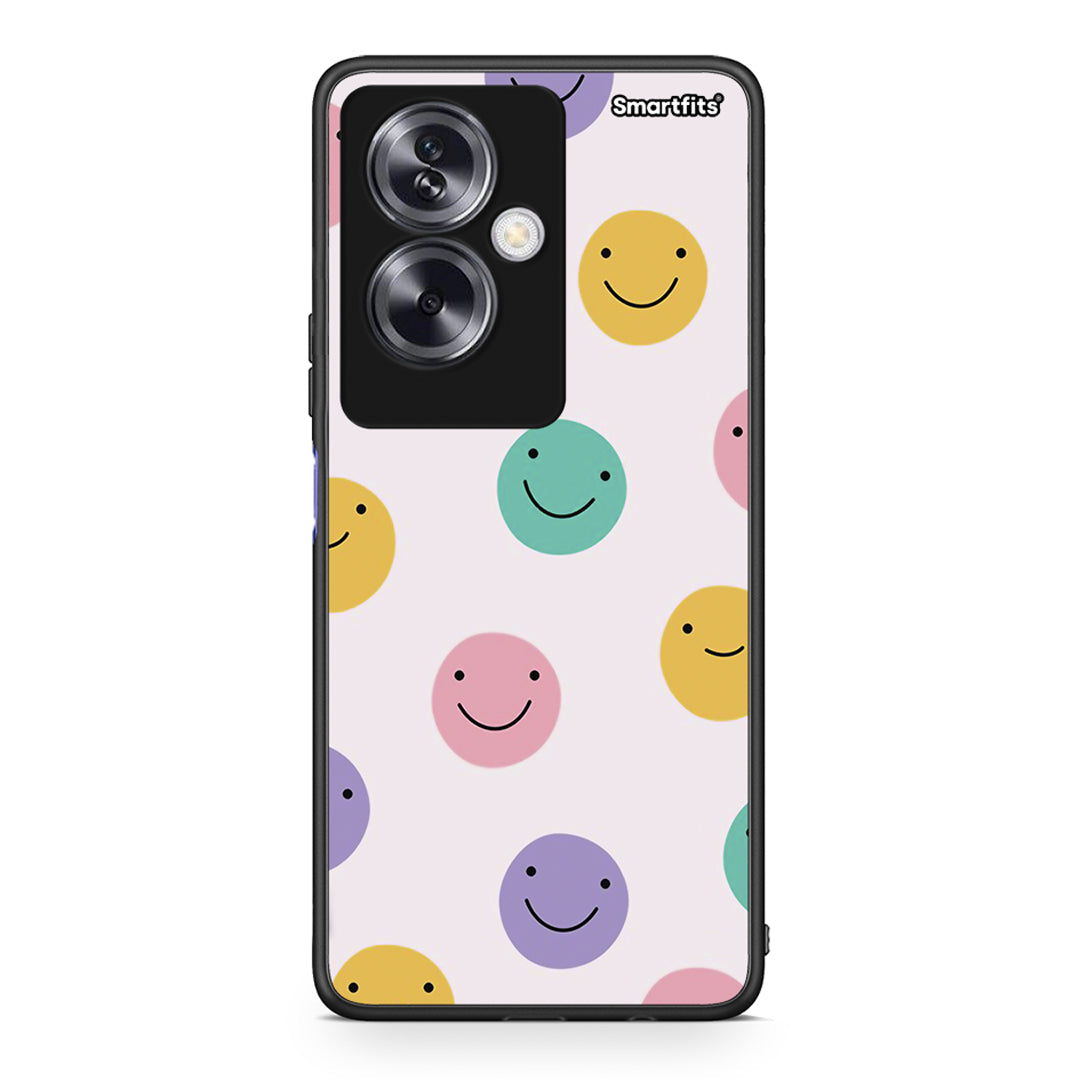 Oppo A79 / A2 Smiley Faces θήκη από τη Smartfits με σχέδιο στο πίσω μέρος και μαύρο περίβλημα | Smartphone case with colorful back and black bezels by Smartfits