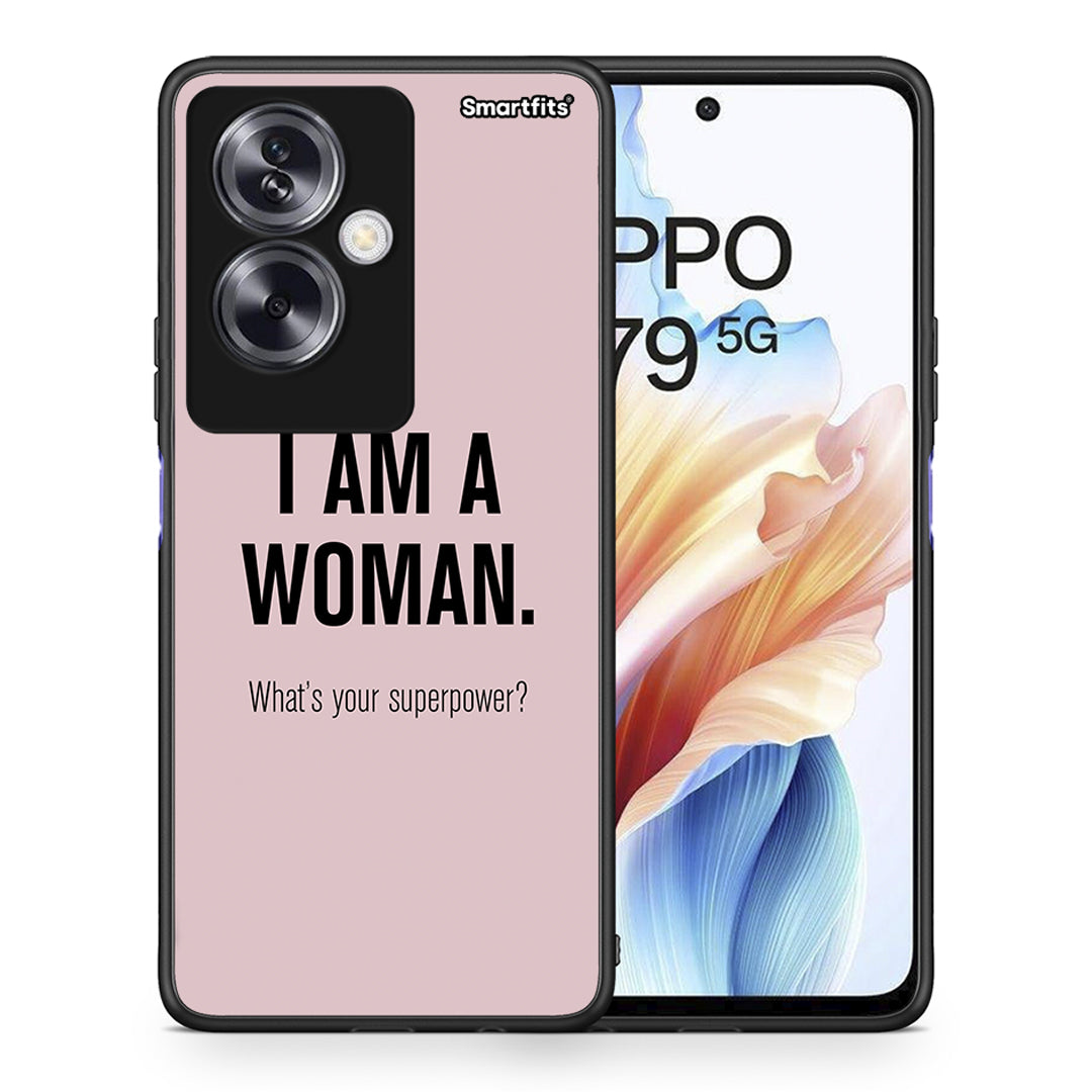 Θήκη Oppo A79 / A2 Superpower Woman από τη Smartfits με σχέδιο στο πίσω μέρος και μαύρο περίβλημα | Oppo A79 / A2 Superpower Woman case with colorful back and black bezels