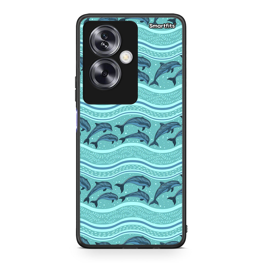 Oppo A79 / A2 Swimming Dolphins θήκη από τη Smartfits με σχέδιο στο πίσω μέρος και μαύρο περίβλημα | Smartphone case with colorful back and black bezels by Smartfits