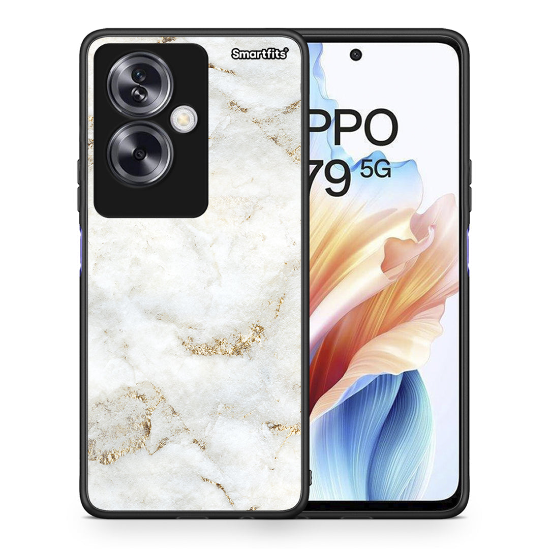 Θήκη Oppo A79 / A2 White Gold Marble από τη Smartfits με σχέδιο στο πίσω μέρος και μαύρο περίβλημα | Oppo A79 / A2 White Gold Marble case with colorful back and black bezels