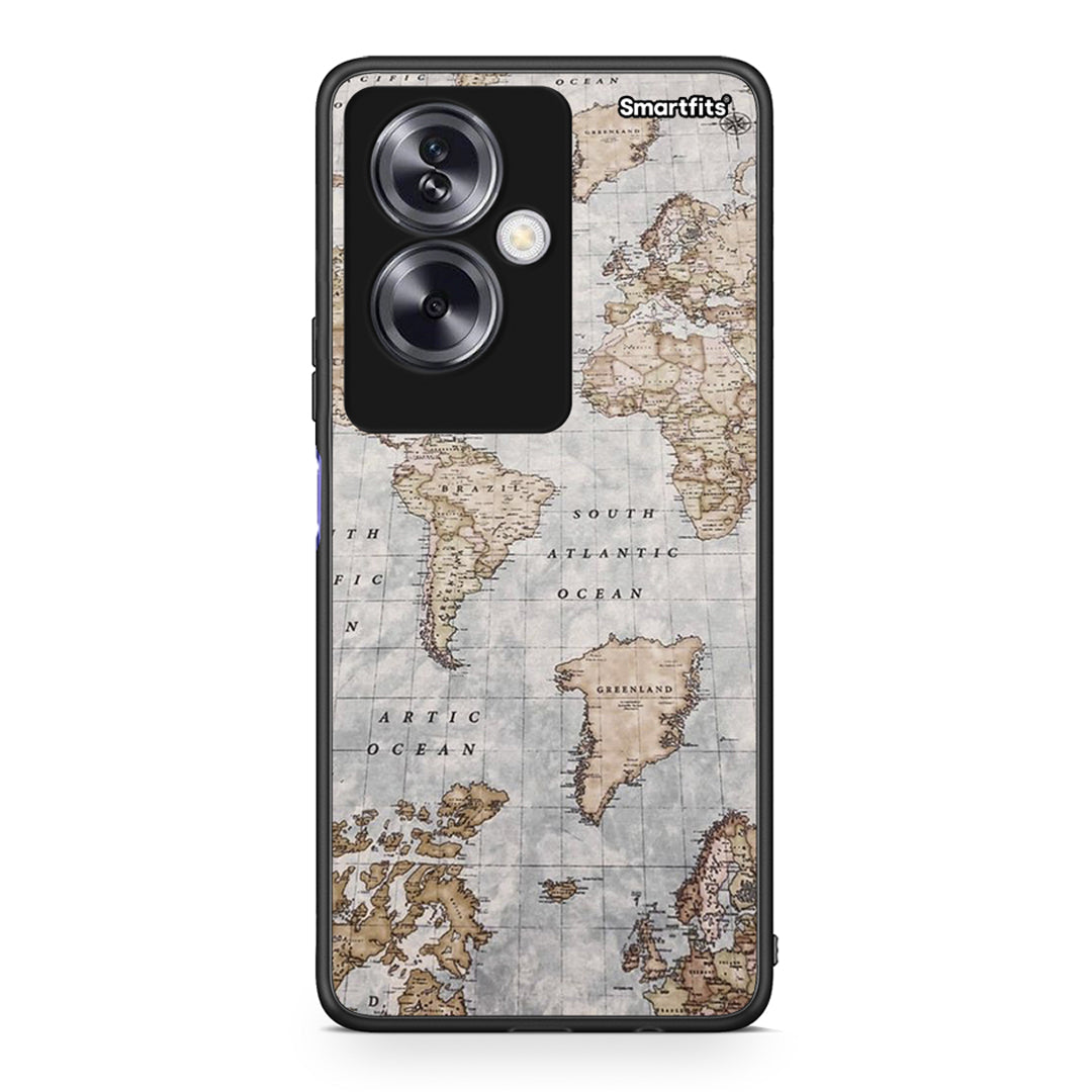 Oppo A79 / A2 World Map Θήκη από τη Smartfits με σχέδιο στο πίσω μέρος και μαύρο περίβλημα | Smartphone case with colorful back and black bezels by Smartfits