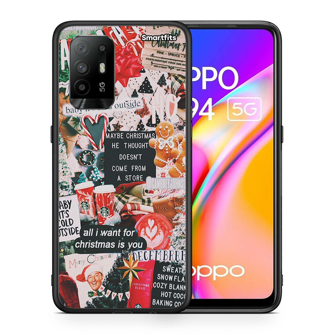 Θήκη Oppo A94 5G Christmas Happiness από τη Smartfits με σχέδιο στο πίσω μέρος και μαύρο περίβλημα | Oppo A94 5G Christmas Happiness case with colorful back and black bezels