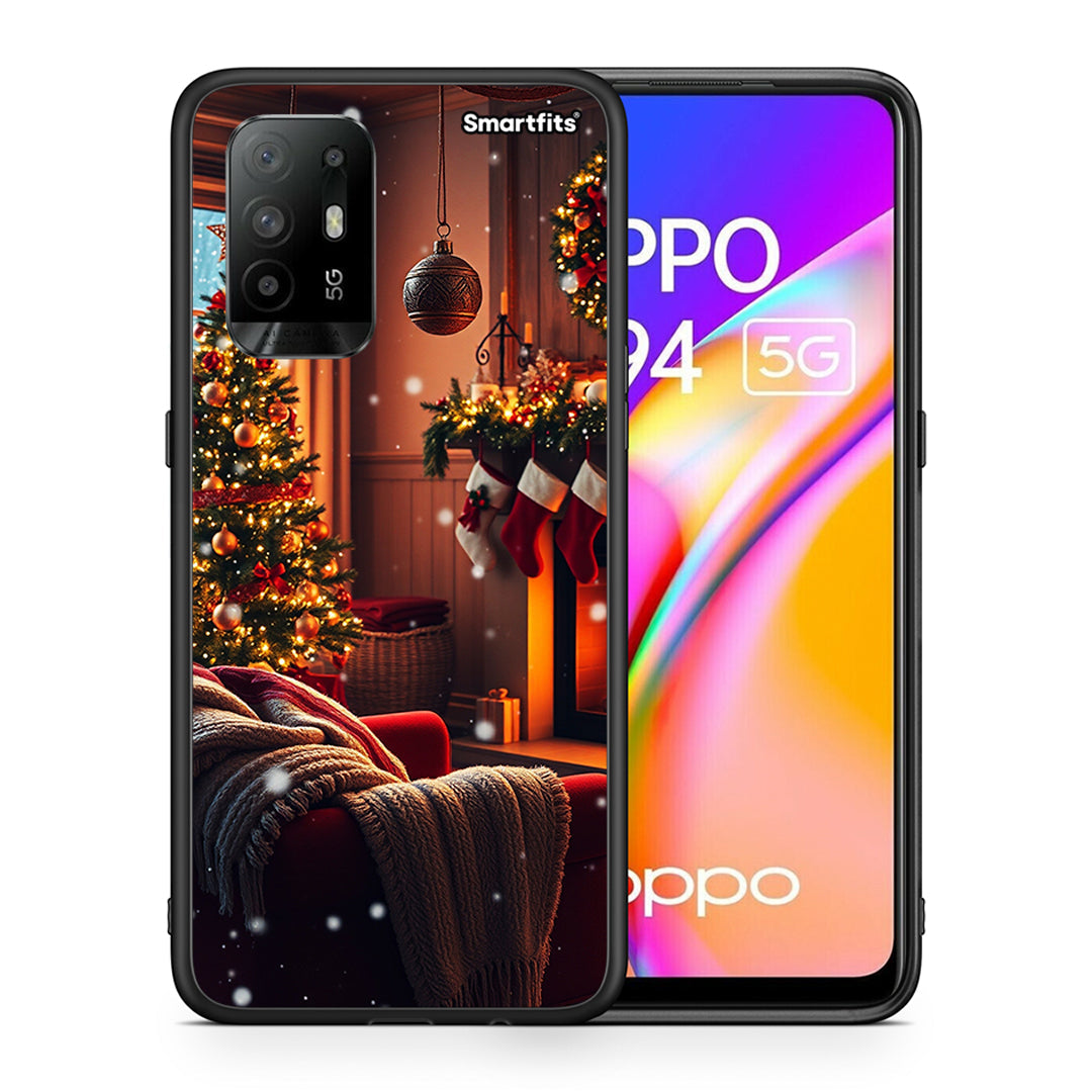 Θήκη Oppo A94 5G Home For Christmas από τη Smartfits με σχέδιο στο πίσω μέρος και μαύρο περίβλημα | Oppo A94 5G Home For Christmas case with colorful back and black bezels