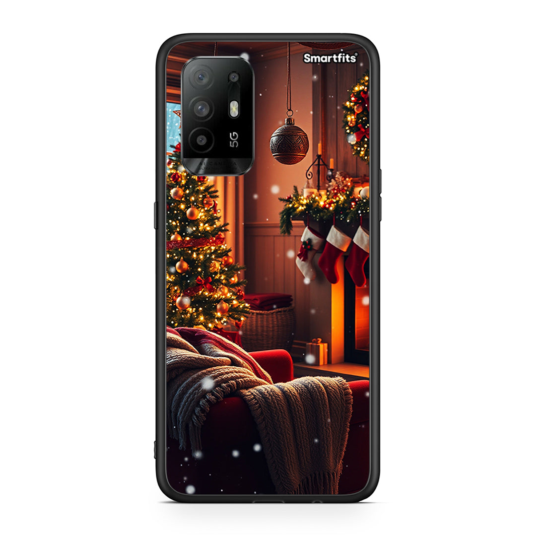 Oppo A94 5G Home For Christmas θήκη από τη Smartfits με σχέδιο στο πίσω μέρος και μαύρο περίβλημα | Smartphone case with colorful back and black bezels by Smartfits