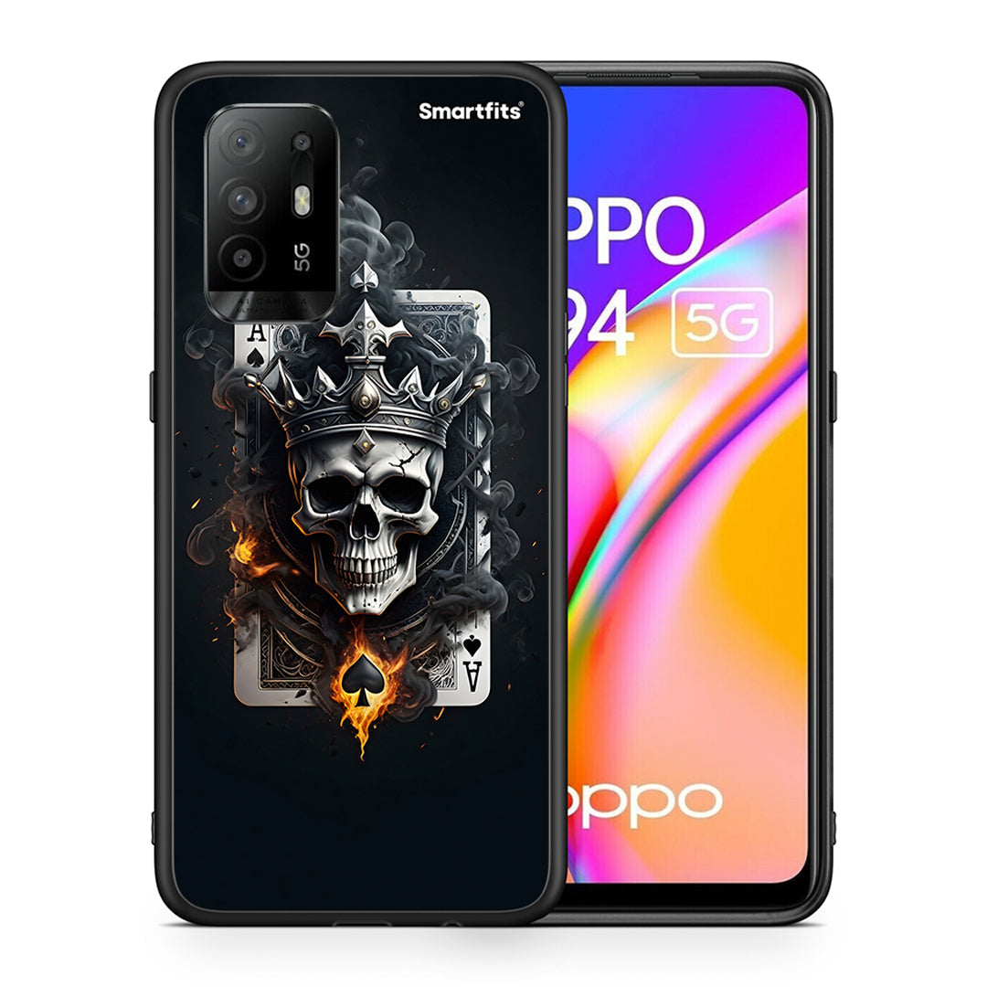 Θήκη Oppo A94 5G Skull King Ace από τη Smartfits με σχέδιο στο πίσω μέρος και μαύρο περίβλημα | Oppo A94 5G Skull King Ace case with colorful back and black bezels