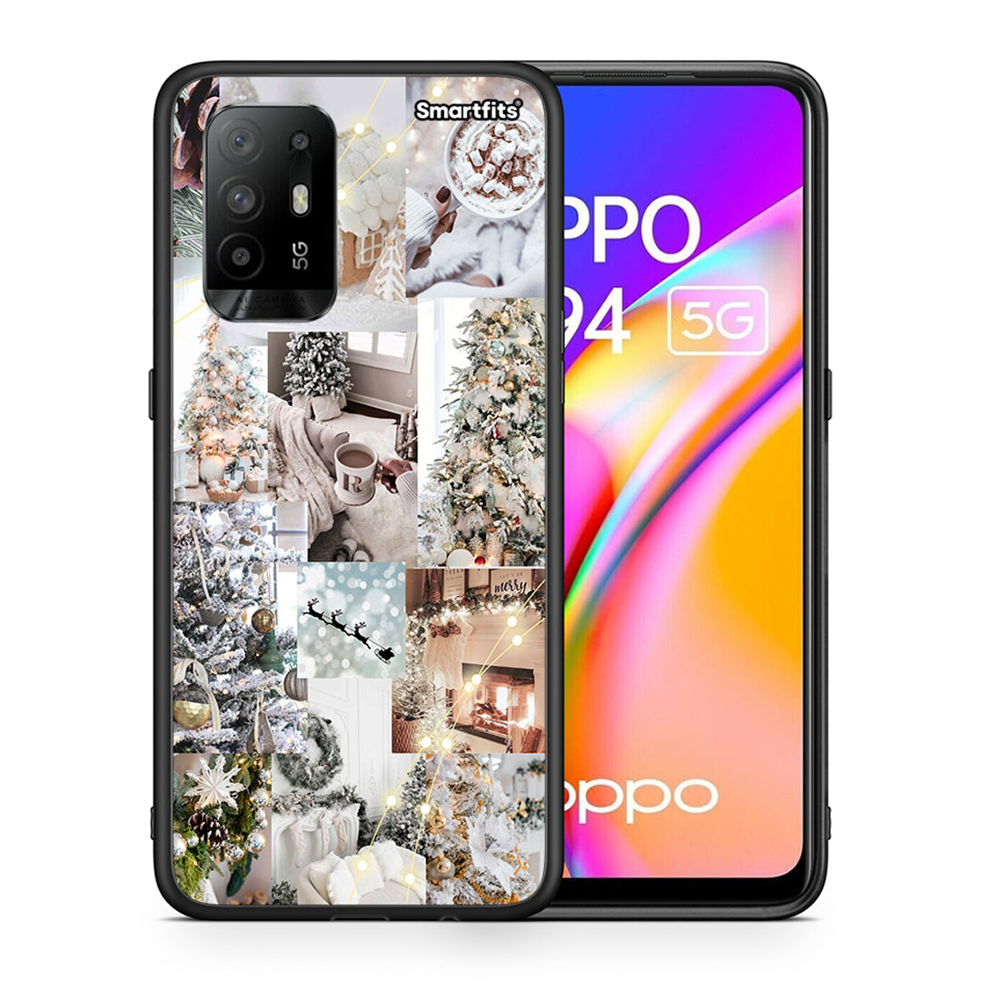 Θήκη Oppo A94 5G White Christmas από τη Smartfits με σχέδιο στο πίσω μέρος και μαύρο περίβλημα | Oppo A94 5G White Christmas case with colorful back and black bezels