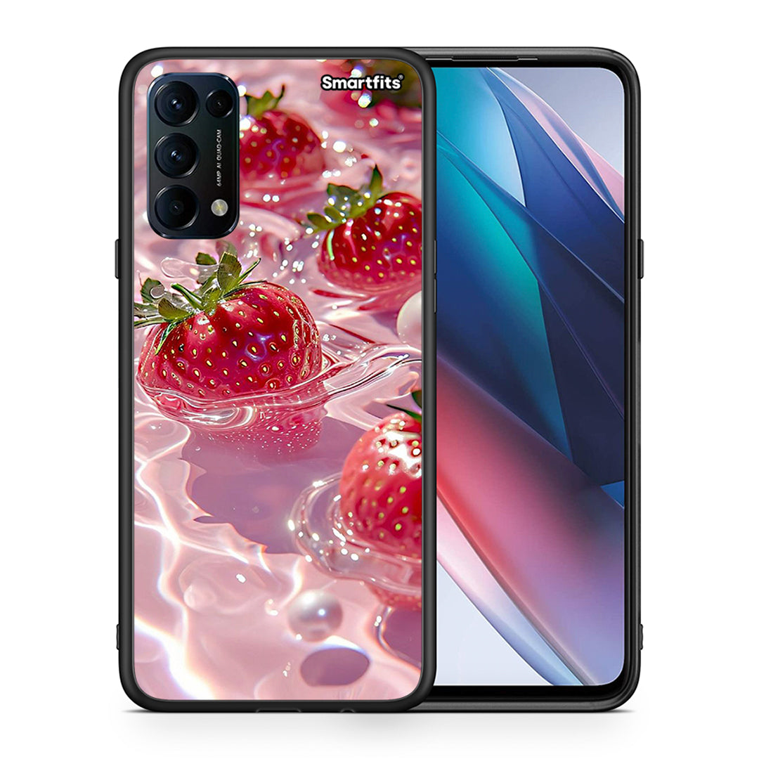 Θήκη Oppo Find X3 Lite / Reno 5 5G / Reno 5 4G Juicy Strawberries από τη Smartfits με σχέδιο στο πίσω μέρος και μαύρο περίβλημα | Oppo Find X3 Lite / Reno 5 5G / Reno 5 4G Juicy Strawberries case with colorful back and black bezels