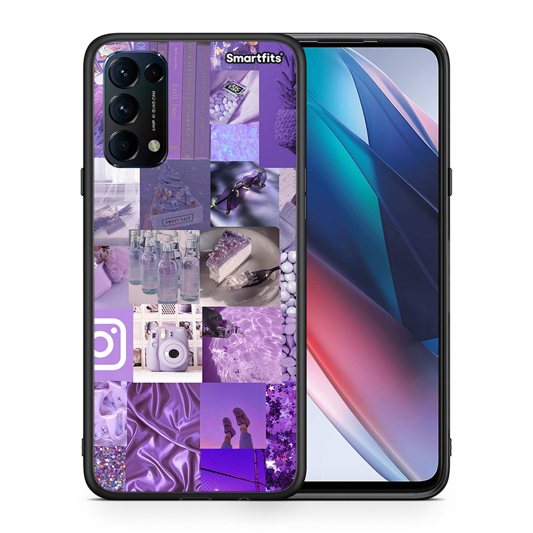 Θήκη Oppo Find X3 Lite / Reno 5 5G / Reno 5 4G Purple Aesthetic Collage από τη Smartfits με σχέδιο στο πίσω μέρος και μαύρο περίβλημα | Oppo Find X3 Lite / Reno 5 5G / Reno 5 4G Purple Aesthetic Collage case with colorful back and black bezels