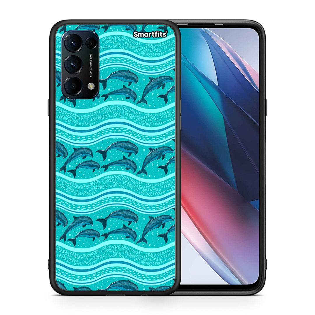 Θήκη Oppo Find X3 Lite / Reno 5 5G / Reno 5 4G Swimming Dolphins από τη Smartfits με σχέδιο στο πίσω μέρος και μαύρο περίβλημα | Oppo Find X3 Lite / Reno 5 5G / Reno 5 4G Swimming Dolphins case with colorful back and black bezels