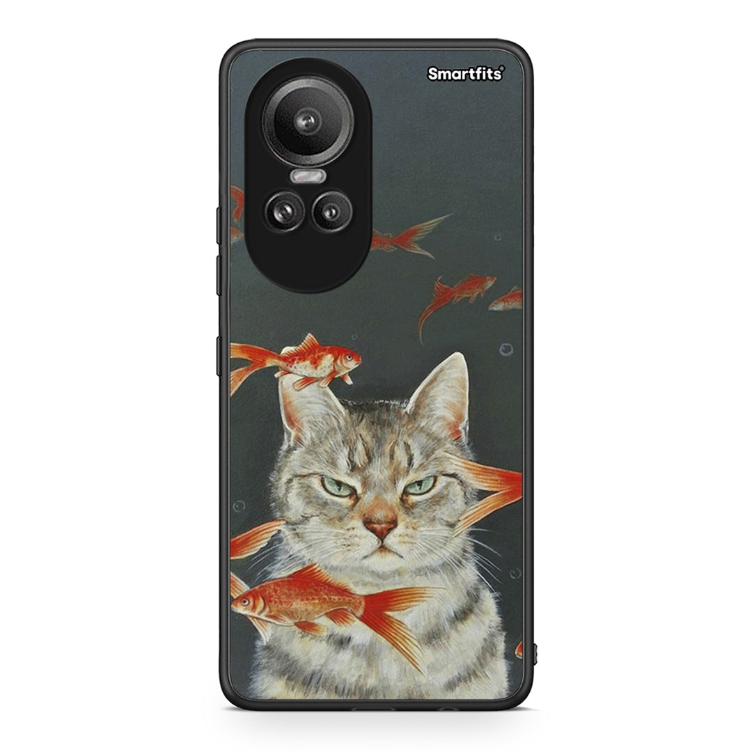 Oppo Reno10 Pro Cat Goldfish θήκη από τη Smartfits με σχέδιο στο πίσω μέρος και μαύρο περίβλημα | Smartphone case with colorful back and black bezels by Smartfits