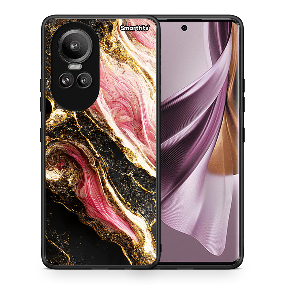 Θήκη Oppo Reno10 Pro Glamorous Pink Marble από τη Smartfits με σχέδιο στο πίσω μέρος και μαύρο περίβλημα | Oppo Reno10 Pro Glamorous Pink Marble case with colorful back and black bezels