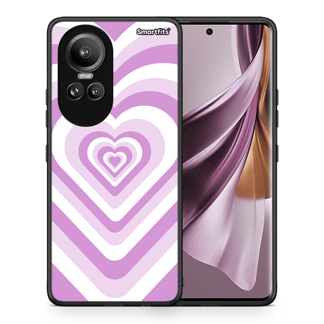 Θήκη Oppo Reno10 Pro Lilac Hearts από τη Smartfits με σχέδιο στο πίσω μέρος και μαύρο περίβλημα | Oppo Reno10 Pro Lilac Hearts case with colorful back and black bezels