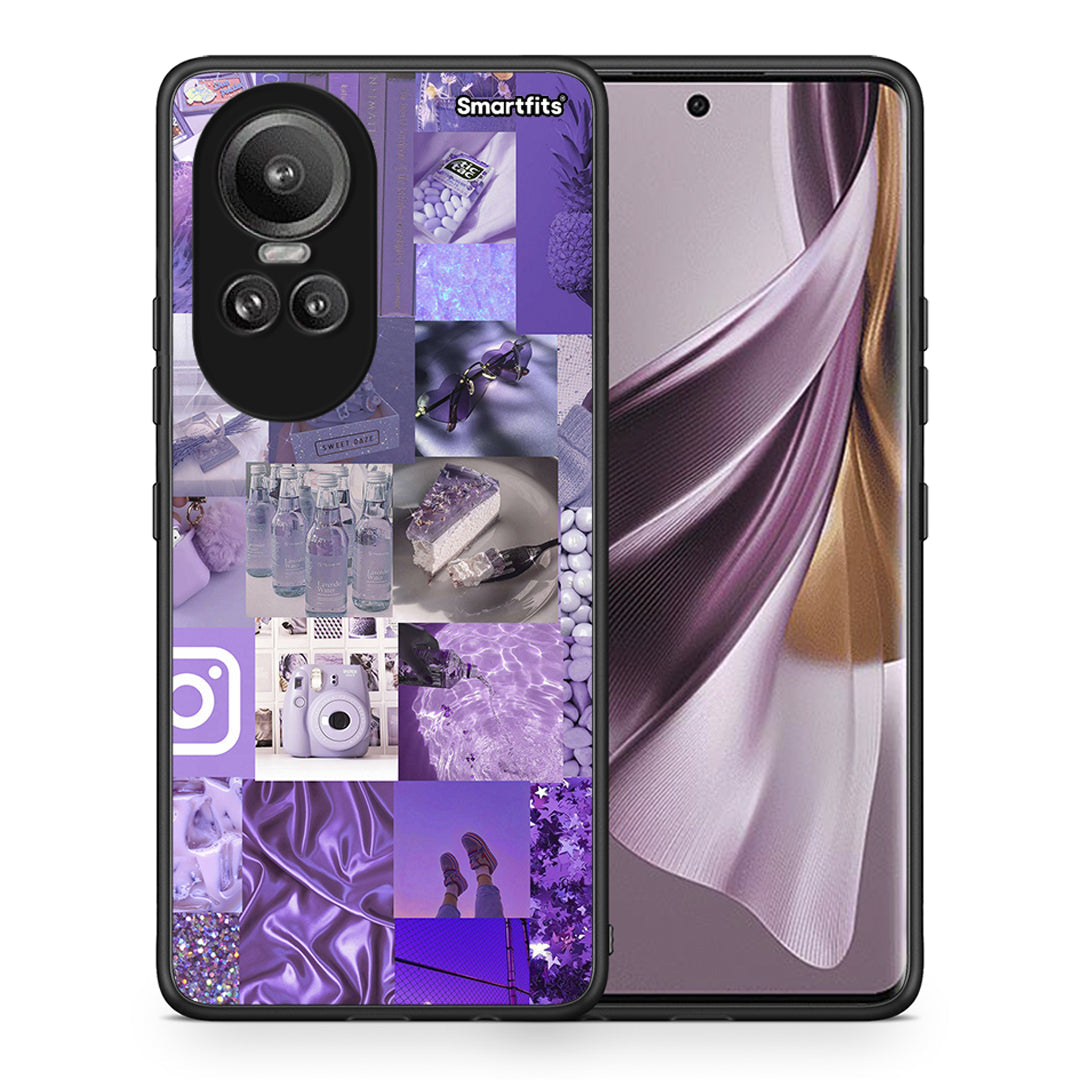 Θήκη Oppo Reno10 Pro Purple Aesthetic Collage από τη Smartfits με σχέδιο στο πίσω μέρος και μαύρο περίβλημα | Oppo Reno10 Pro Purple Aesthetic Collage case with colorful back and black bezels