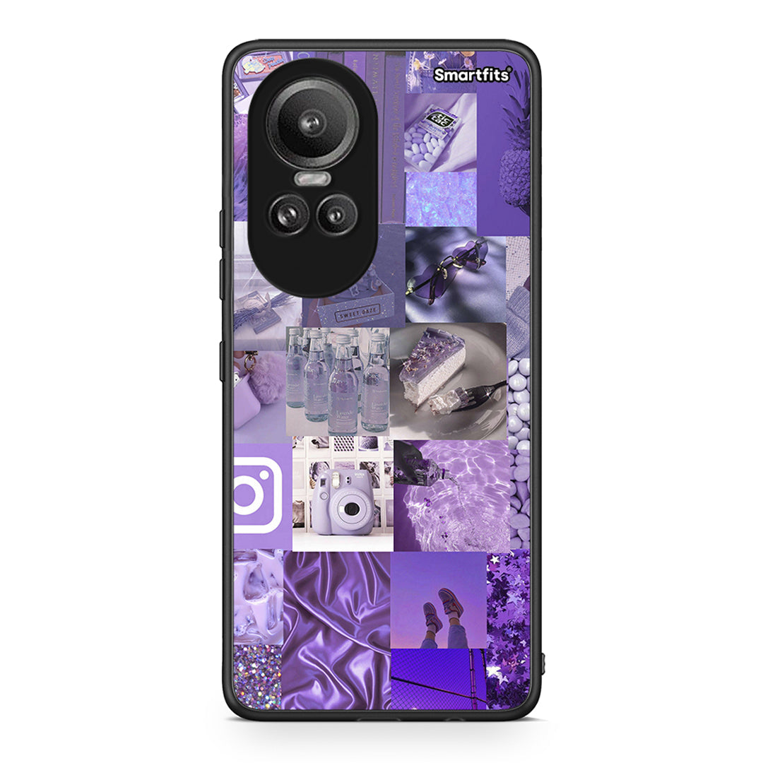 Oppo Reno10 Pro Purple Aesthetic Collage θήκη από τη Smartfits με σχέδιο στο πίσω μέρος και μαύρο περίβλημα | Smartphone case with colorful back and black bezels by Smartfits