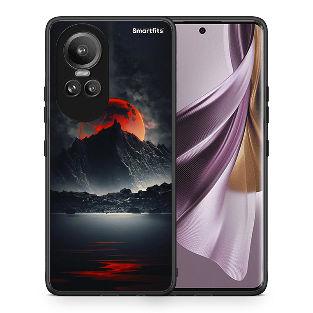 Θήκη Oppo Reno10 Pro Red Full Moon από τη Smartfits με σχέδιο στο πίσω μέρος και μαύρο περίβλημα | Oppo Reno10 Pro Red Full Moon case with colorful back and black bezels