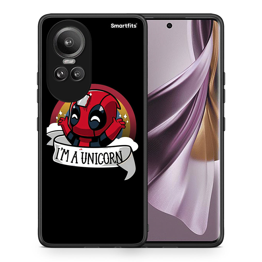 Θήκη Oppo Reno10 Pro Unicorn Deadpool από τη Smartfits με σχέδιο στο πίσω μέρος και μαύρο περίβλημα | Oppo Reno10 Pro Unicorn Deadpool case with colorful back and black bezels