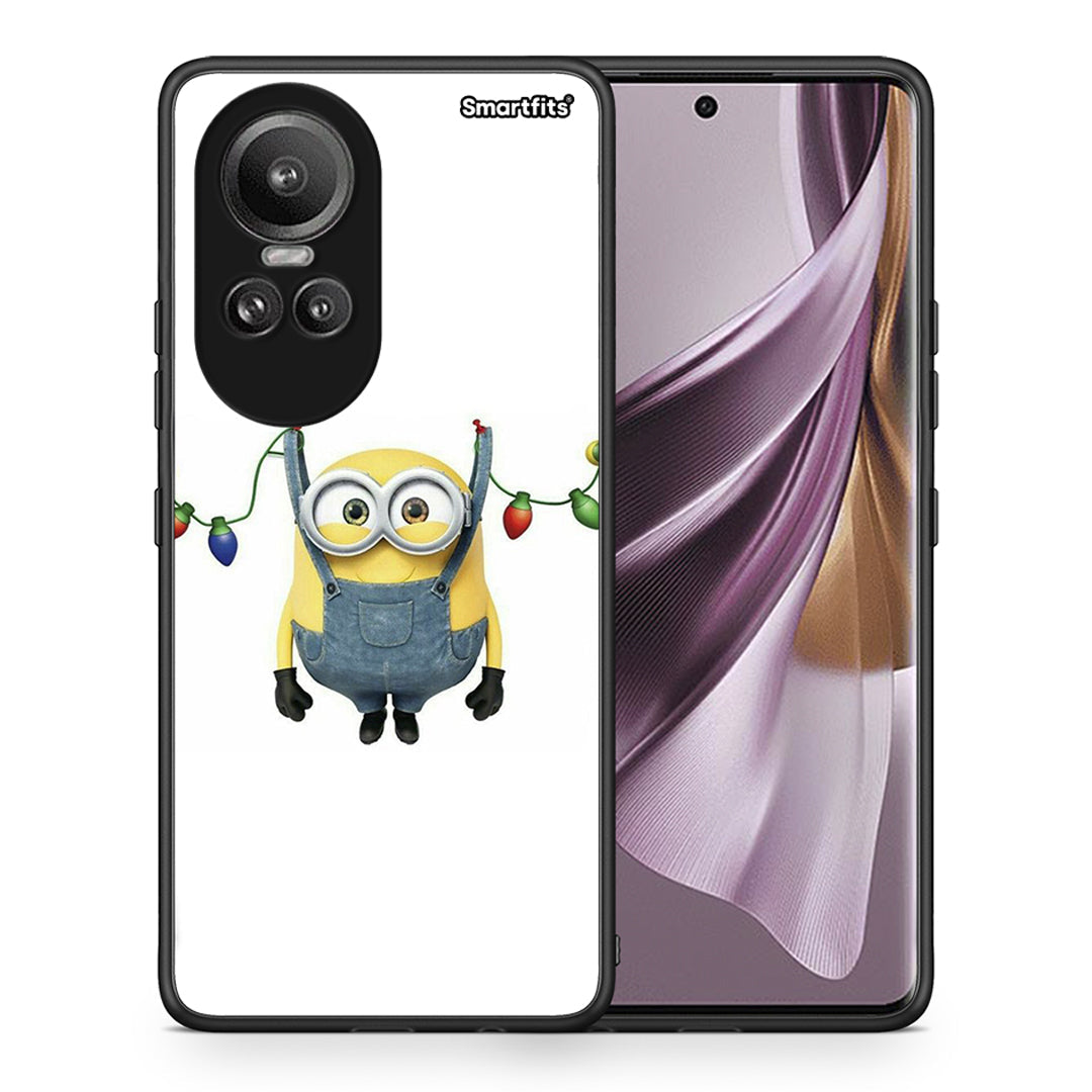 Θήκη Oppo Reno10 Pro Xmas Minion Lights από τη Smartfits με σχέδιο στο πίσω μέρος και μαύρο περίβλημα | Oppo Reno10 Pro Xmas Minion Lights case with colorful back and black bezels