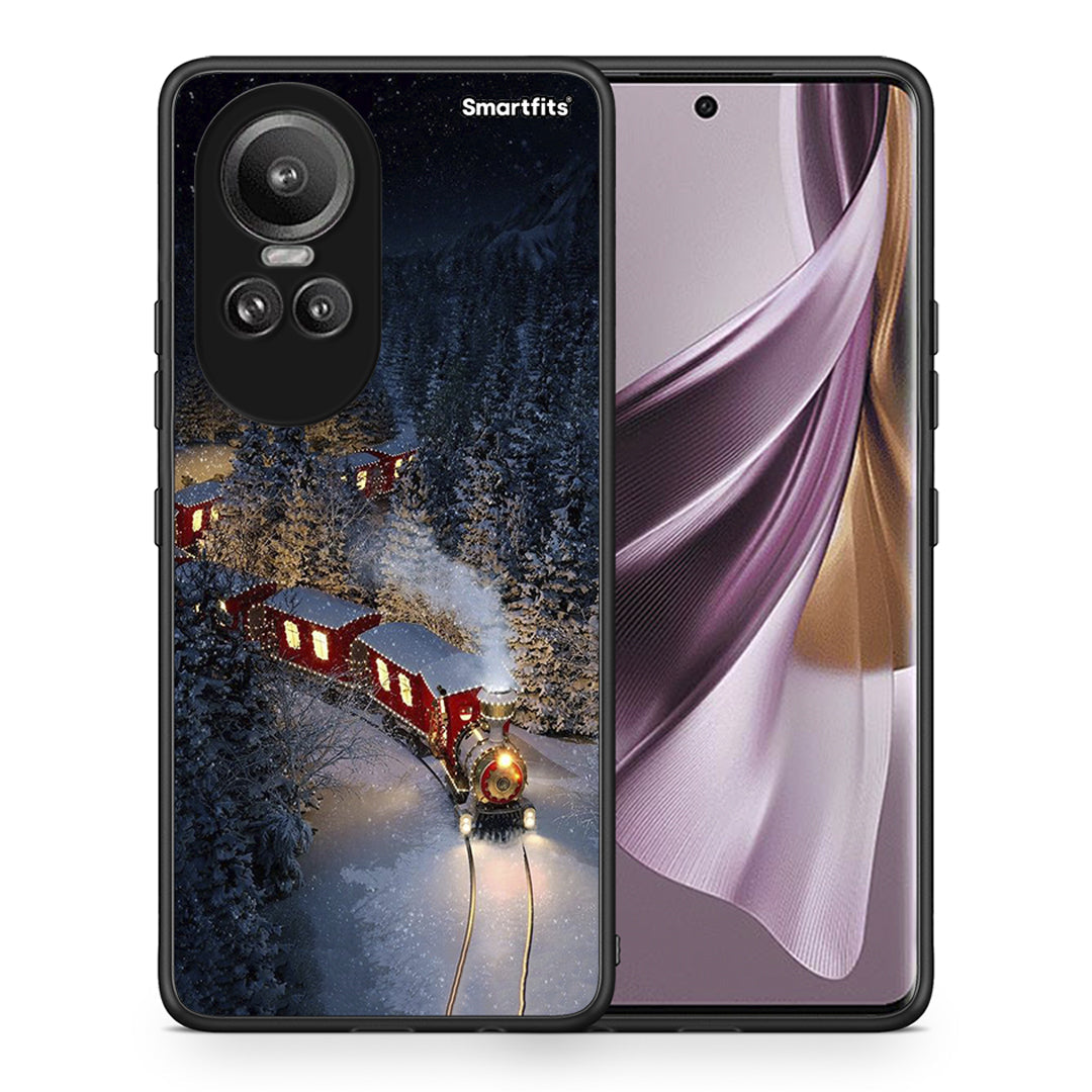 Θήκη Oppo Reno10 Pro Xmas Train από τη Smartfits με σχέδιο στο πίσω μέρος και μαύρο περίβλημα | Oppo Reno10 Pro Xmas Train case with colorful back and black bezels