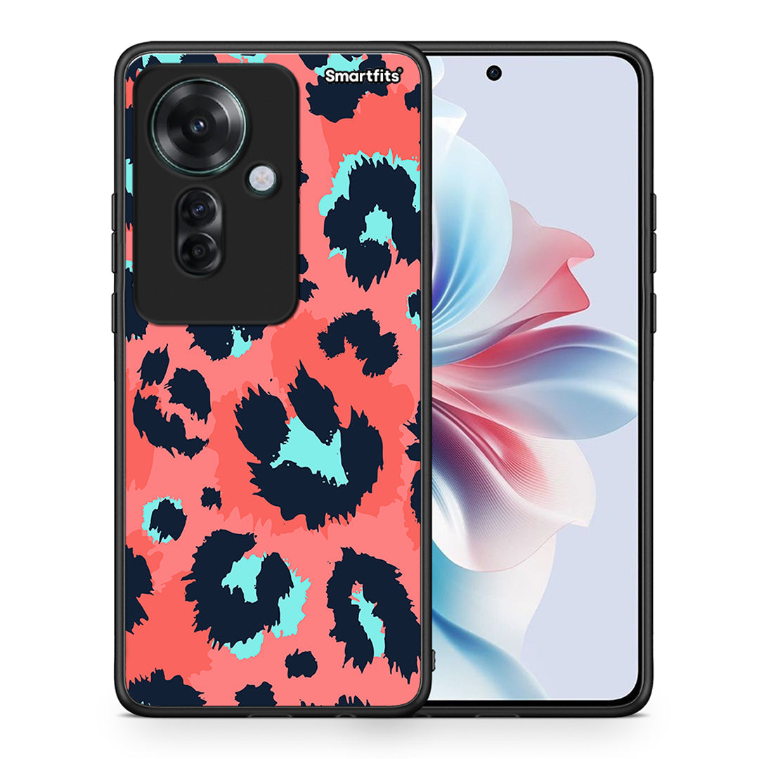 Θήκη Oppo Reno11 F 5G Pink Leopard Animal από τη Smartfits με σχέδιο στο πίσω μέρος και μαύρο περίβλημα | Oppo Reno11 F 5G Pink Leopard Animal case with colorful back and black bezels