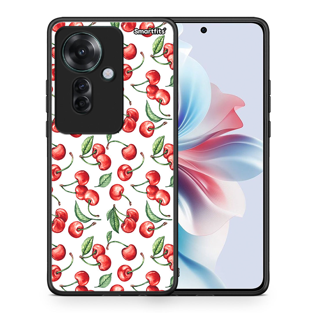 Θήκη Oppo Reno11 F 5G Cherry Summer από τη Smartfits με σχέδιο στο πίσω μέρος και μαύρο περίβλημα | Oppo Reno11 F 5G Cherry Summer case with colorful back and black bezels