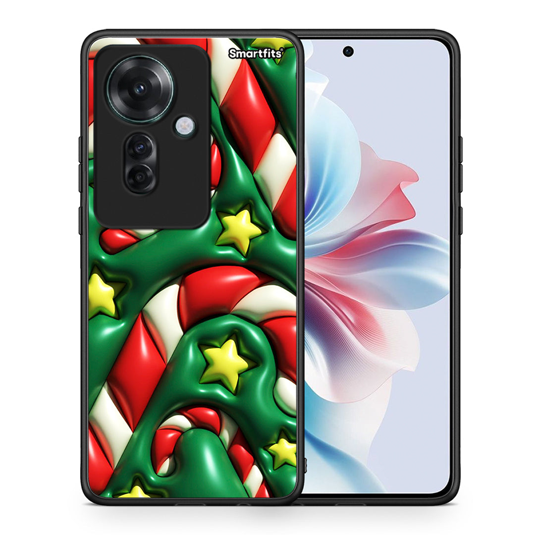 Θήκη Oppo Reno11 F 5G Christmas Bubbles από τη Smartfits με σχέδιο στο πίσω μέρος και μαύρο περίβλημα | Oppo Reno11 F 5G Christmas Bubbles case with colorful back and black bezels