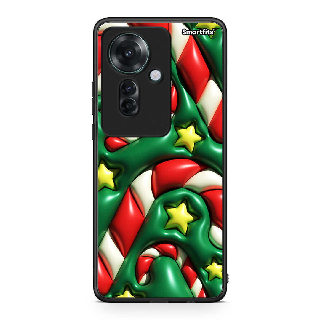 Oppo Reno11 F 5G Christmas Bubbles θήκη από τη Smartfits με σχέδιο στο πίσω μέρος και μαύρο περίβλημα | Smartphone case with colorful back and black bezels by Smartfits