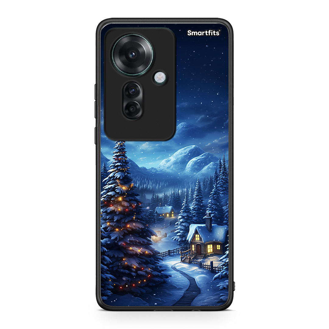 Oppo Reno11 F 5G Christmas Scenery θήκη από τη Smartfits με σχέδιο στο πίσω μέρος και μαύρο περίβλημα | Smartphone case with colorful back and black bezels by Smartfits