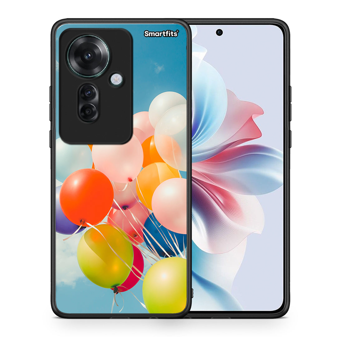 Θήκη Oppo Reno11 F 5G Colorful Balloons από τη Smartfits με σχέδιο στο πίσω μέρος και μαύρο περίβλημα | Oppo Reno11 F 5G Colorful Balloons case with colorful back and black bezels