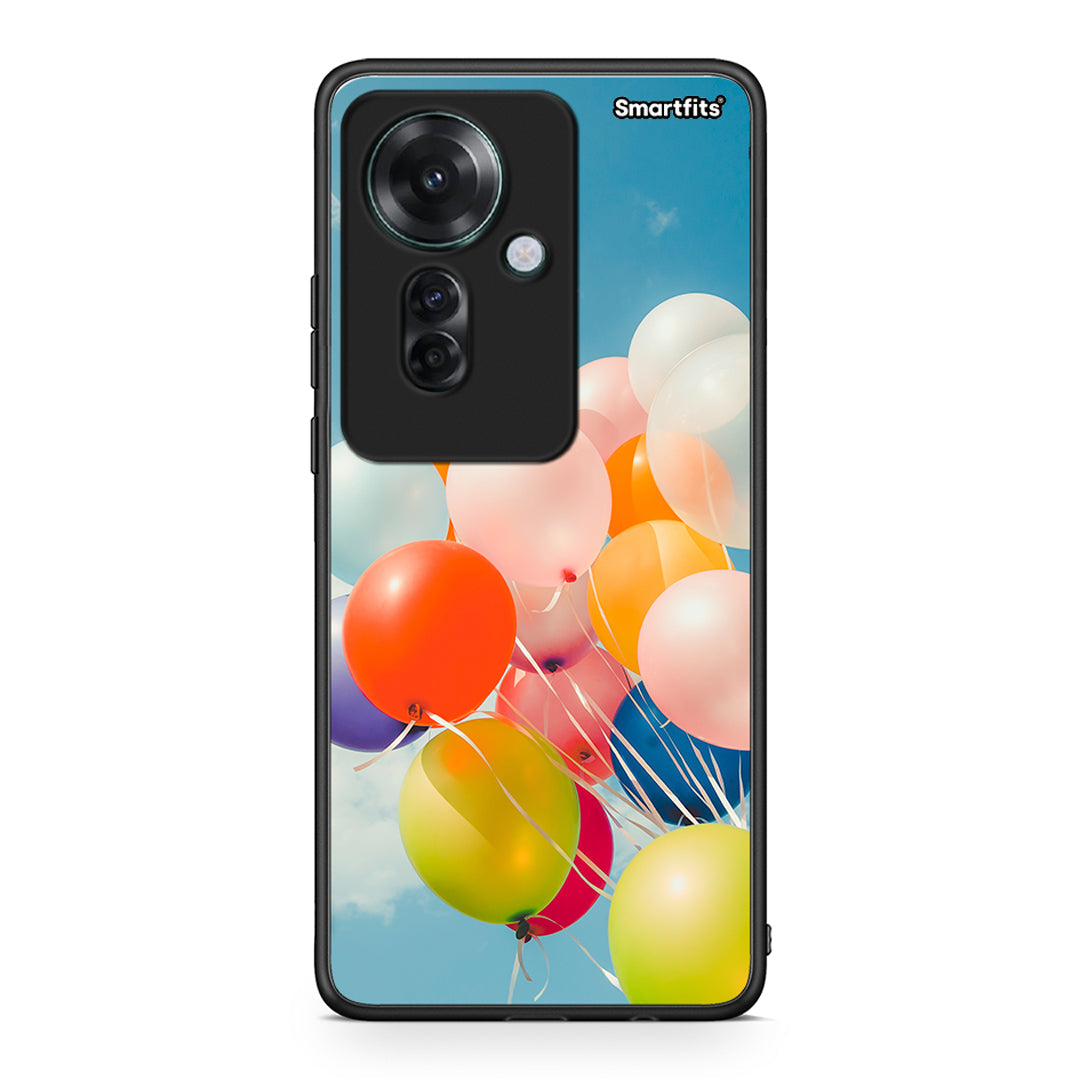 Oppo Reno11 F 5G Colorful Balloons θήκη από τη Smartfits με σχέδιο στο πίσω μέρος και μαύρο περίβλημα | Smartphone case with colorful back and black bezels by Smartfits