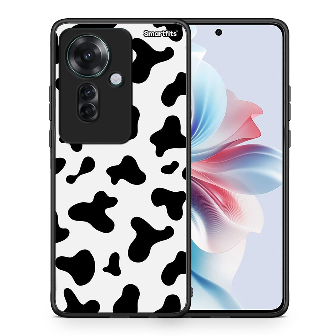 Θήκη Oppo Reno11 F 5G Cow Print από τη Smartfits με σχέδιο στο πίσω μέρος και μαύρο περίβλημα | Oppo Reno11 F 5G Cow Print case with colorful back and black bezels