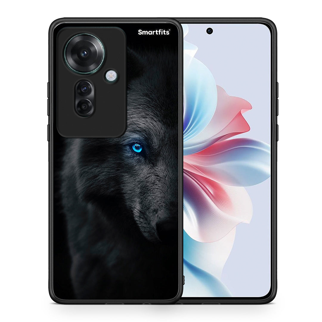 Θήκη Oppo Reno11 F 5G Dark Wolf από τη Smartfits με σχέδιο στο πίσω μέρος και μαύρο περίβλημα | Oppo Reno11 F 5G Dark Wolf case with colorful back and black bezels