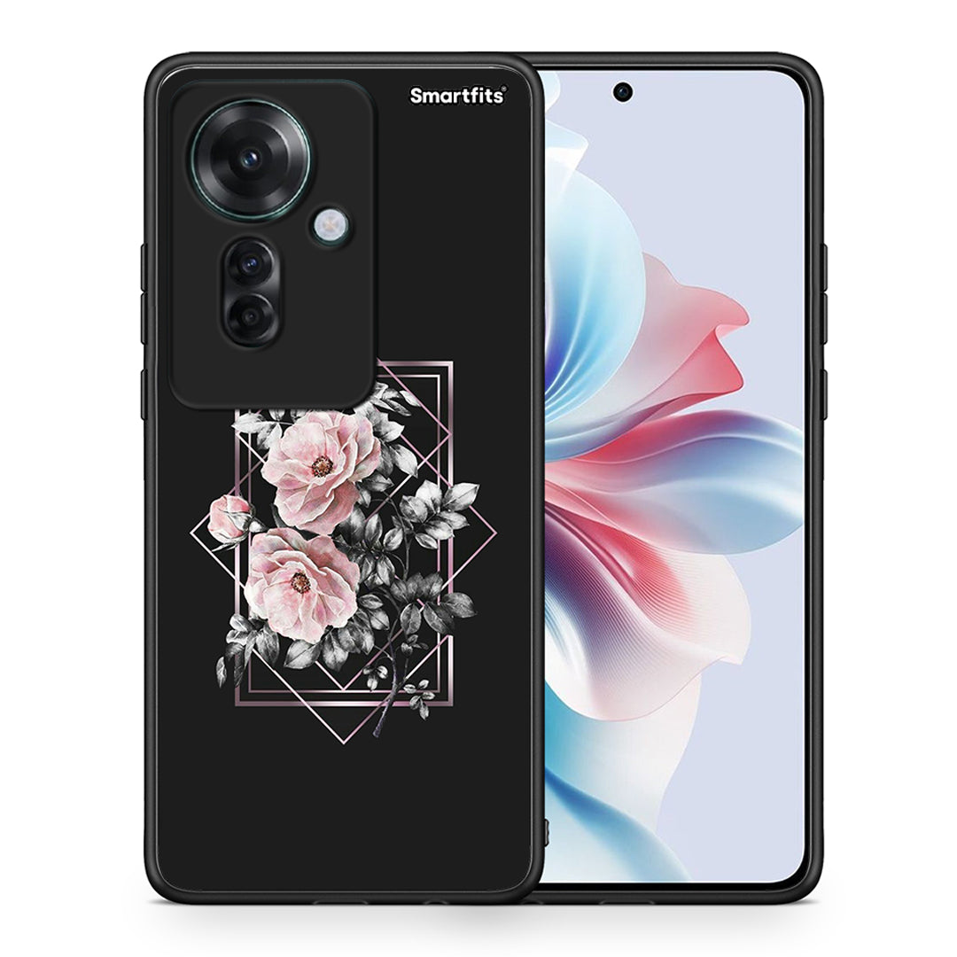 Θήκη Oppo Reno11 F 5G Frame Flower από τη Smartfits με σχέδιο στο πίσω μέρος και μαύρο περίβλημα | Oppo Reno11 F 5G Frame Flower case with colorful back and black bezels