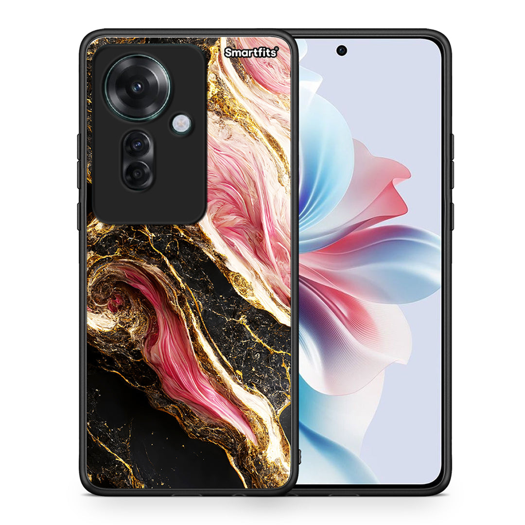 Θήκη Oppo Reno11 F 5G Glamorous Pink Marble από τη Smartfits με σχέδιο στο πίσω μέρος και μαύρο περίβλημα | Oppo Reno11 F 5G Glamorous Pink Marble case with colorful back and black bezels