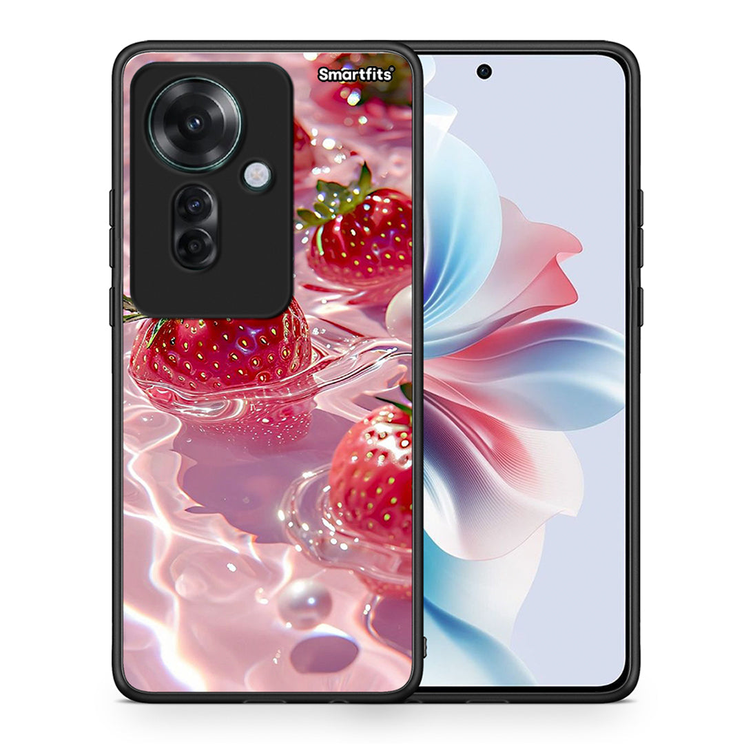 Θήκη Oppo Reno11 F 5G Juicy Strawberries από τη Smartfits με σχέδιο στο πίσω μέρος και μαύρο περίβλημα | Oppo Reno11 F 5G Juicy Strawberries case with colorful back and black bezels