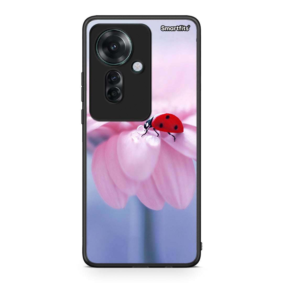 Oppo Reno11 F 5G Ladybug Flower θήκη από τη Smartfits με σχέδιο στο πίσω μέρος και μαύρο περίβλημα | Smartphone case with colorful back and black bezels by Smartfits