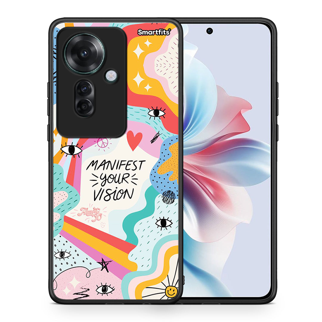 Θήκη Oppo Reno11 F 5G Manifest Your Vision από τη Smartfits με σχέδιο στο πίσω μέρος και μαύρο περίβλημα | Oppo Reno11 F 5G Manifest Your Vision case with colorful back and black bezels