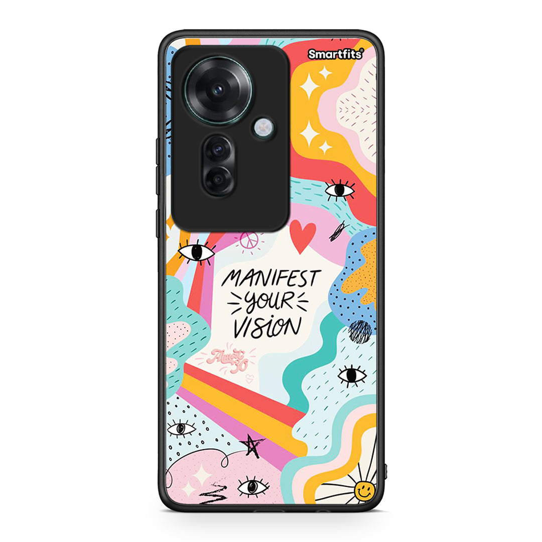 Oppo Reno11 F 5G Manifest Your Vision θήκη από τη Smartfits με σχέδιο στο πίσω μέρος και μαύρο περίβλημα | Smartphone case with colorful back and black bezels by Smartfits