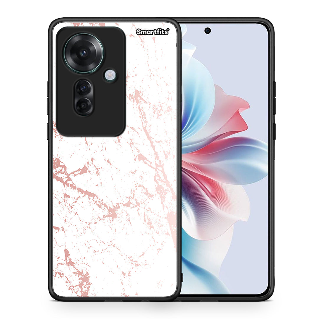 Θήκη Oppo Reno11 F 5G Pink Splash Marble από τη Smartfits με σχέδιο στο πίσω μέρος και μαύρο περίβλημα | Oppo Reno11 F 5G Pink Splash Marble case with colorful back and black bezels