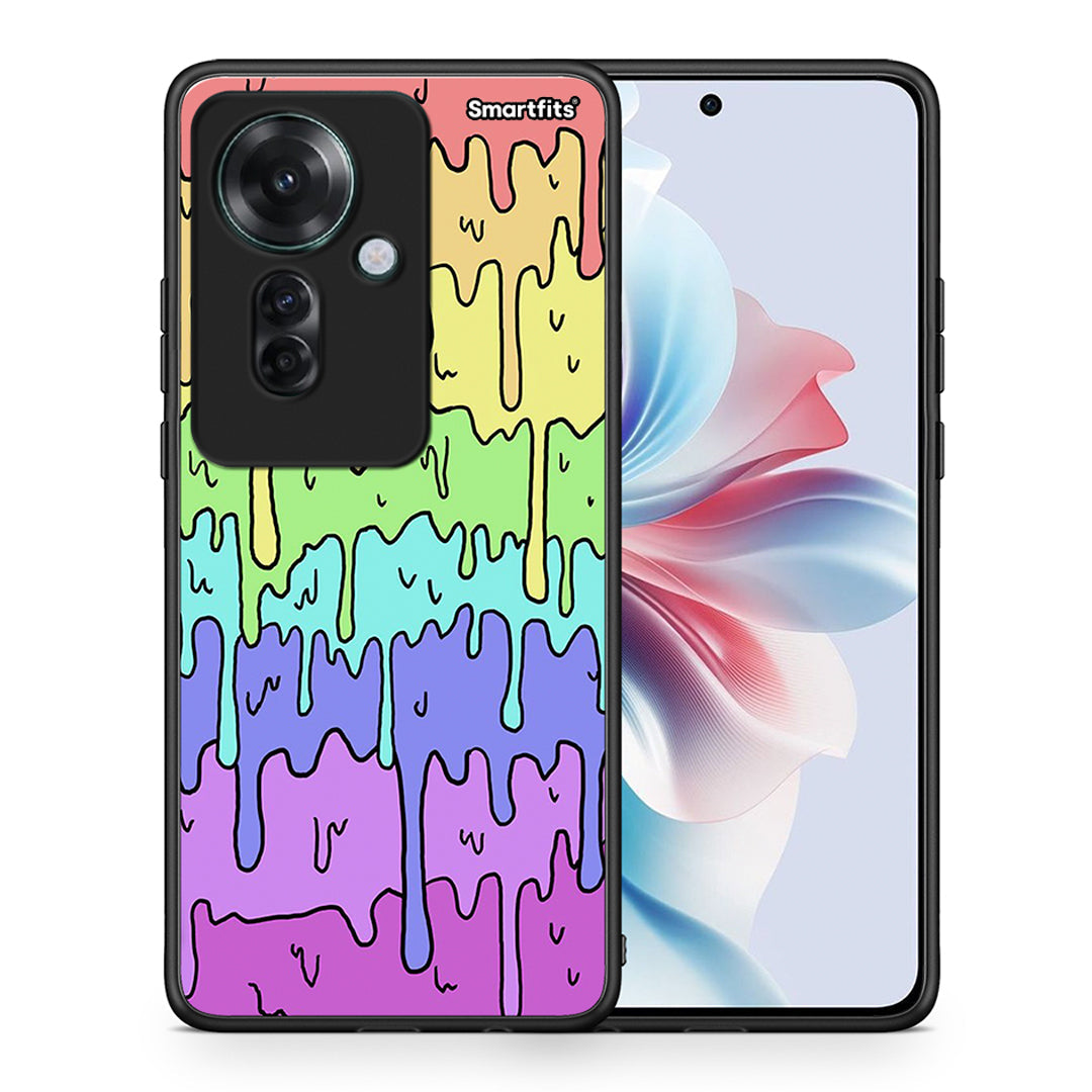 Θήκη Oppo Reno11 F 5G Melting Rainbow από τη Smartfits με σχέδιο στο πίσω μέρος και μαύρο περίβλημα | Oppo Reno11 F 5G Melting Rainbow case with colorful back and black bezels