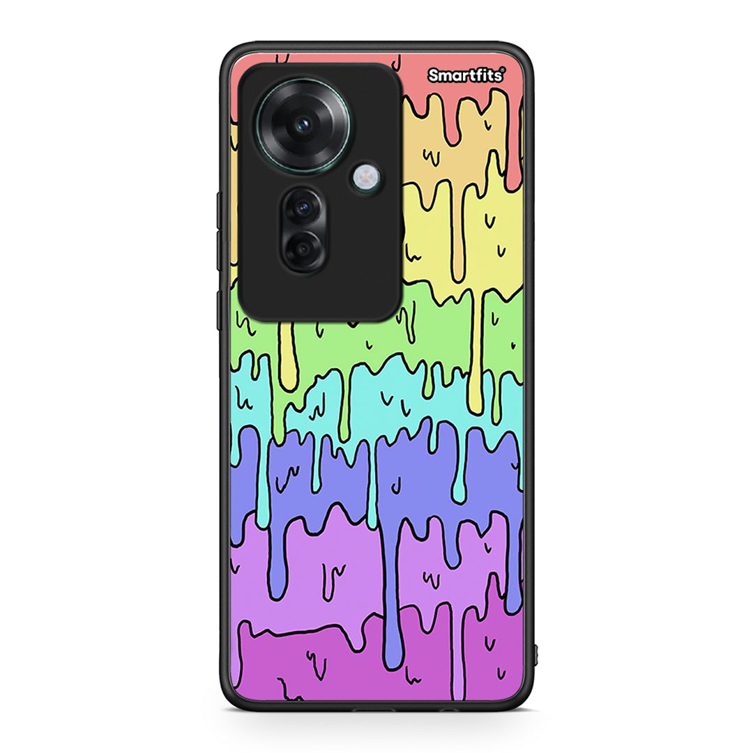 Oppo Reno11 F 5G Melting Rainbow θήκη από τη Smartfits με σχέδιο στο πίσω μέρος και μαύρο περίβλημα | Smartphone case with colorful back and black bezels by Smartfits