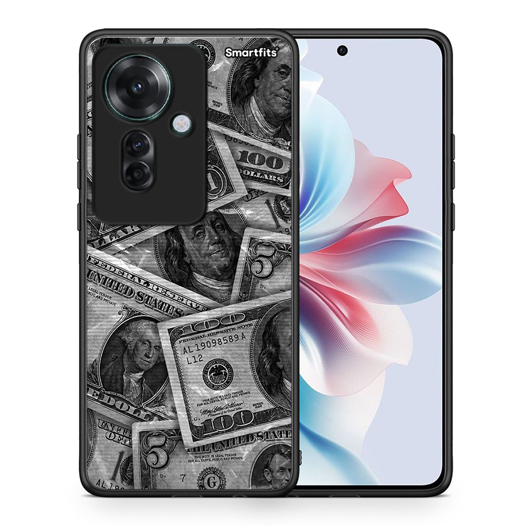 Θήκη Oppo Reno11 F 5G Money Dollars από τη Smartfits με σχέδιο στο πίσω μέρος και μαύρο περίβλημα | Oppo Reno11 F 5G Money Dollars case with colorful back and black bezels