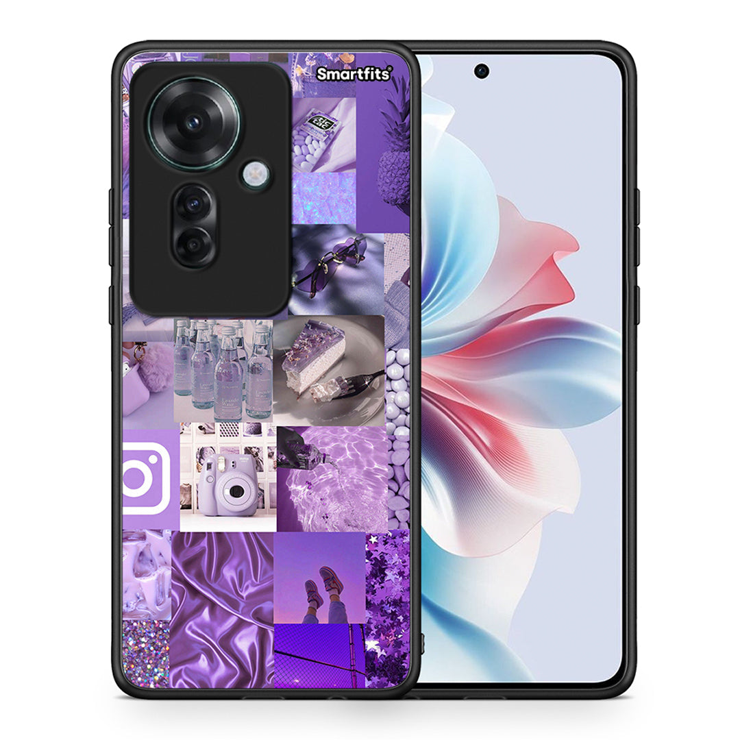 Θήκη Oppo Reno11 F 5G Purple Aesthetic Collage από τη Smartfits με σχέδιο στο πίσω μέρος και μαύρο περίβλημα | Oppo Reno11 F 5G Purple Aesthetic Collage case with colorful back and black bezels